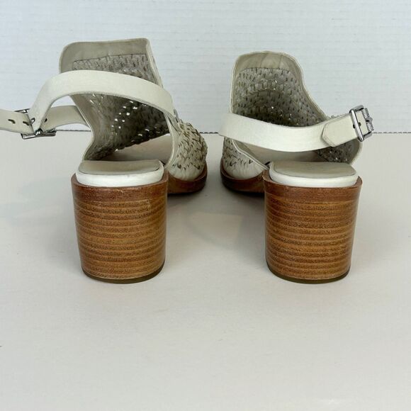 Rag & Bone Wyatt Block Heel Open Toe Leather Sandal Ivory Woven Buckle Sz 38.5 8 - Picture 5 of 12